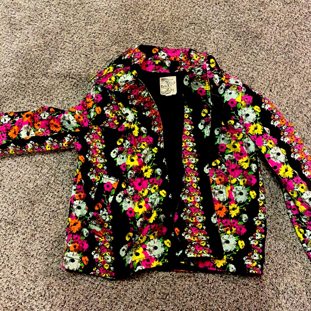 Neon floral print button detail jacket. 90s vibe